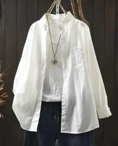 超美品 アダムエロペ ドルマンスリーブホワイトシャツ 七分袖 ゆったり 