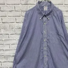 ブルックスブラザーズ長袖シャツ！ストライプ　ブルーXL 0424