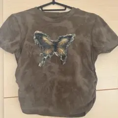 y2k グランジ ダークコア クロップドTシャツ ダメージ加工 蝶々 バタフライ