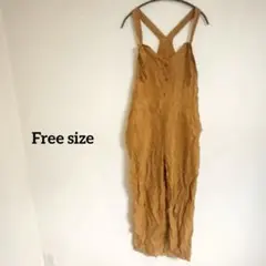 美品✨ 【フリーサイズ】 オレンジ ボタン付き オーバーオール サロペット