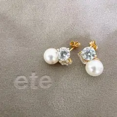廃盤】ete（エテ）ビジューロングチェーン ピアス k18 コーティング