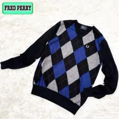 FRED PERRYフレッドペリー　Vネック　薄手ニット　アーガイルチェック　S