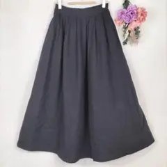 アース　膝下丈　フレアスカート　ポケット　裏地　黒　F