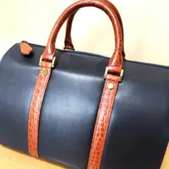 ヴィンテージ　本革　クロコ型押しハンドル　ミニボストン　ハンドバックのサムネイル