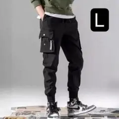 L ブラック カーゴパンツ ジョガーパンツ メンズ ワークパンツ ストレッチ