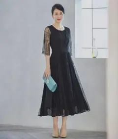 エレガントなレース袖パーティードレス