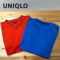 ユニクロ メンズ メッシュ Vネック半袖Tシャツ M 2枚 青オレンジ