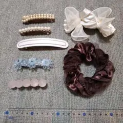 ヘアアクセサリー　バレッタ6点+シュシュ１点