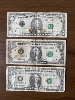 アメリカ旧紙幣 3枚セット 1ドル札・5ドル札 ヴィンテージ コレクションのサムネイル