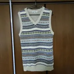 ​美品 グリーンレーベルリラクシング 総柄 ニットベスト 麻混 リネン Mサイズ