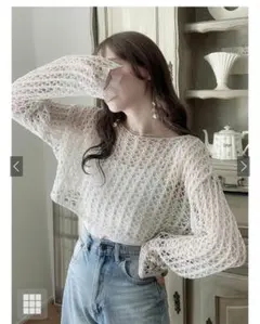 透かし編みニットショート丈トップス×キャミソールアンサンブル[an1311]