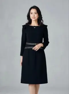 トッカ　TOCCA ワンピース　リボン　肩フリル　フォーマル　ブラック　七分　M