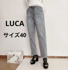 LUCAレディース　ロングボトムス　グレー　ジーンズ　サイズ40 ウエスト紐のサムネイル