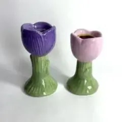 陶器製チューリップ型花瓶2個セット