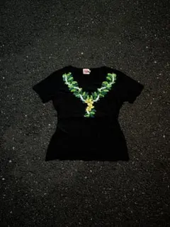Y2K 平成ギャル 花柄刺繍 フィットTシャツ ブラックarchiveのサムネイル