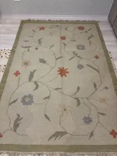 デザイナーラグ チベタン ラグ ターコイズ ウール 玄関マット 90×63cm