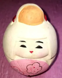 ​【縁起物】お福さん 土鈴 陶器製 お多福 鈴 置物 レトロ 民芸品