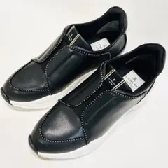 極美品ランバンオン ブルー 厚底スリッポンスニーカー22.5cmブラックスタッズ