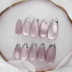 274♡ ネイルチップ ワンホン マグネット　ガラスフレンチ　お呼ばれネイル