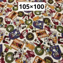142 ディズニー　ミッキー＆フレンズ柄　ベージュ　オックス生地　105×100