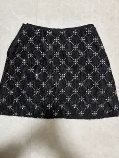 [L.B CANDY STOCK]Aラインビジューミニスカート （BLK）