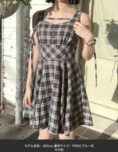 チェック柄 キャミワンピース ブルー系