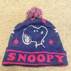 スヌーピー　ニット帽　帽子　スキー　スノーボード　ネイビー　ピンク　SNOOPY