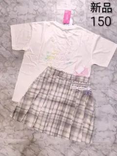 ピンクラテ　ALGY　新品　くまグラデTシャツとチェックスカパン