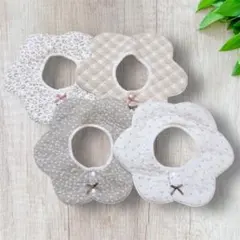 【4枚セット】 スタイ　よだれかけ　女の子　綿100% リボン　花柄　チェック