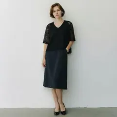 自由区 2点セット レースブラウス×ワンピース ネイビー 38 M オンワード