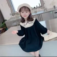 【新品未使用】襟刺繍 デザインワンピース ブラック 100サイズ