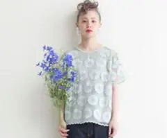 Dot and stripes オーガンジー花刺繍ブラウスのサムネイル