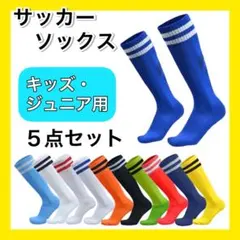 ホワイト×青ライン ５足セット サッカーソックス ストッキング キッズ ジュニア