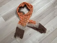 オレンジ・ブラウン・ドット柄ストール