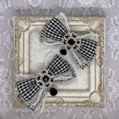 R29-1 ヘアクリップ　リボン　量産型　ロリィタ　推し色　オタク　黒 ブラック