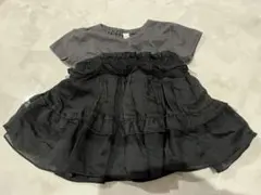 半袖フリル　グレー×黒色