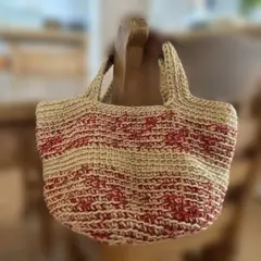 かごバッグ ジュート素材 レッド×ベージュ　ハンドメイド　麻紐