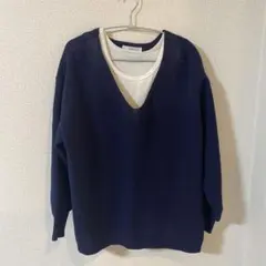 IEDIT Vネックメッシュニットとタンクトップセット〈オフホワイト×ネイビー〉