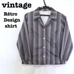 美品【 vintage 】 レトロシャツ ポリシャツ 総柄シャツ ストライプ