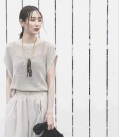 GLOBAL WORK 洗えるメッシュプルオーバーフレンチスリーブ アイボリー