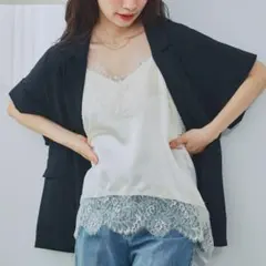 mysty woman サテン×レース イレヘムキャミチュニック オフホワイトのサムネイル