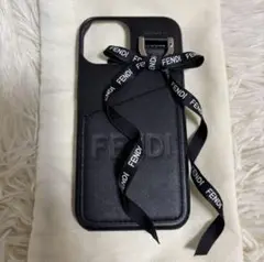 FENDI ブラックレザー iPhoneケース リボン付き