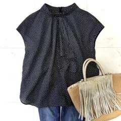 美品 アナイ シルク ボウタイブラウス 洗える ストライプ フレンチ 