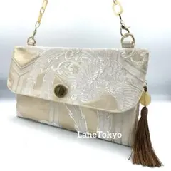 プラチナカラー帯リメイクバッグ　クラッチ&ポシェット2way 斜めがけフォーマル
