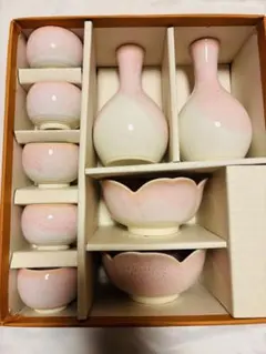【新品未使用品】徳利お猪口セット ピンクと白 陶器 9点