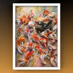 神光を集め、上昇運気を呼び込む金魚　開運グラフィック　額縁付き
