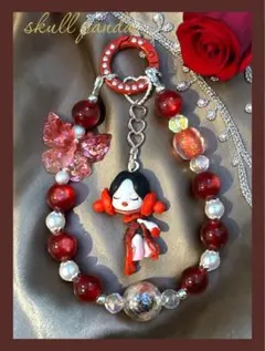 強夜光　蝶々　薔薇　コンパクト　ビーズストラップ（夜光画像有ります☆）