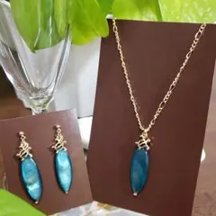 ハワイアンジュエリー❀ホヌネックレス ピアス ブルーグリーンシェル No.807