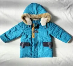 ファー付きダウンコート　青　首止めあり