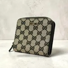 美品✨GUCCI グッチ 二つ折り財布 GGキャンバス 黒 グレー 男女兼用